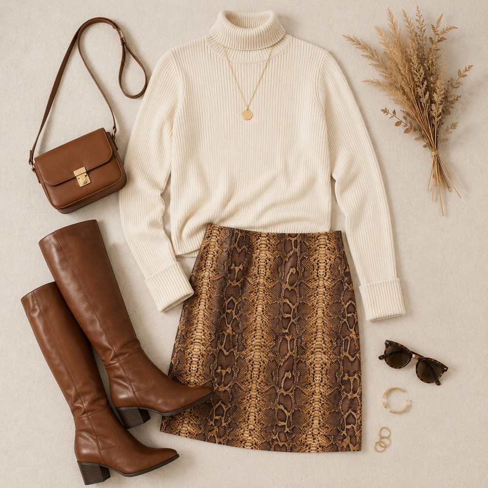 Doncaster‎ Snakeskin Print, Mini Skirt, Brown Animal Pattern, Size 12